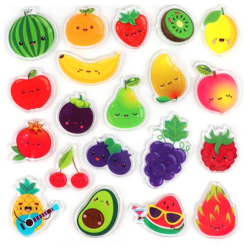 20 PCS Fruits Thick Gel Clings Fruits Window Gel Clings Decals Stickers for Kids Toddlers and Adults Home Airplane Classroom Nursery Party Supplies Decorations Removable and Reusable
