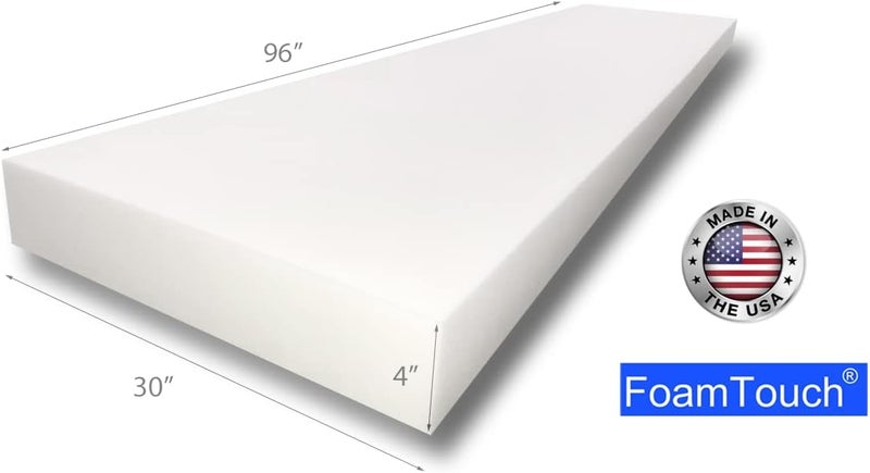 FoamTouch Upholstery Foam Cushion High Density 4" Height x 30" Width x 96" Length Made in USA - Image 2