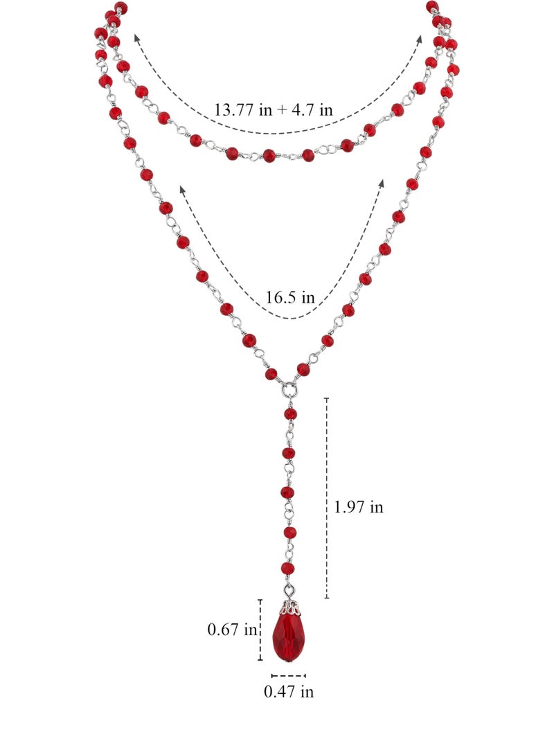 Sacina Gothic Red Layered Choker, Dainty Y Necklace, Bead teardrop Choker, Gothic Goth Necklace, Christmas Jewelry Gift for Women - Image 5