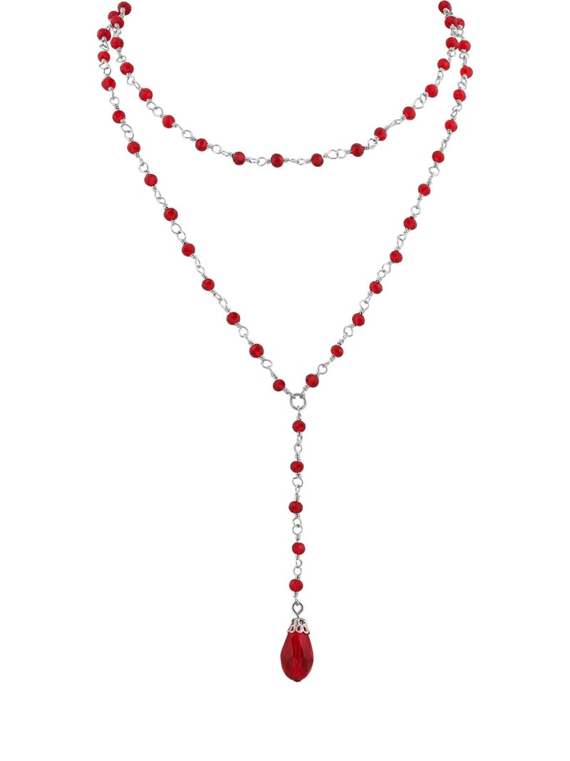 Sacina Gothic Red Layered Choker, Dainty Y Necklace, Bead teardrop Choker, Gothic Goth Necklace, Christmas Jewelry Gift for Women - Image 1