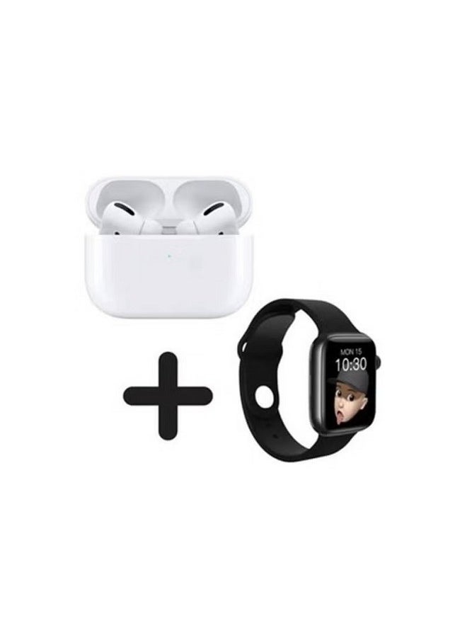 Generic - Smart Watch T55 Pro Max Combo - Watch + BT Earbuds + Dual Straps changeable Calls Health Tracker All Notifications for Android / IOS - Color Black - Image 1