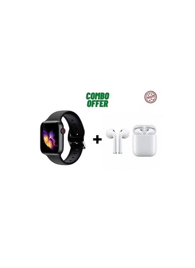 Generic - Smart Watch T55 Pro Max Combo - Watch + BT Earbuds + Dual Straps changeable Calls Health Tracker All Notifications for Android / IOS - Color Black - Image 1