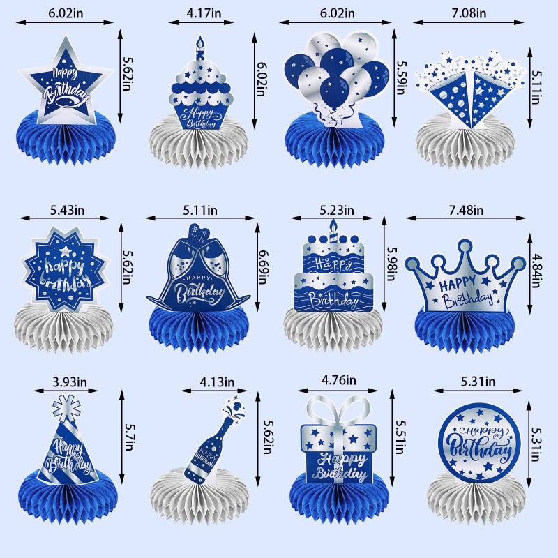 Yinder 12 Pcs Happy Birthday Decorations for Men Blue Silver Honeycomb Centerpieces Party Supplies Paper Table Decorations Royal Table Centerpieces for Boys, Kids Party - Image 3