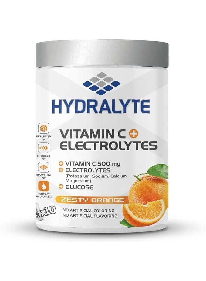 Vitamin C + Electrolyte Hydration Sports Drink Powder Orange Flavor Jar, 200 Gm | 20 Servings Per Container (250ML) | Natural Electrolyte Replacement Supplement | Fast Rehydration