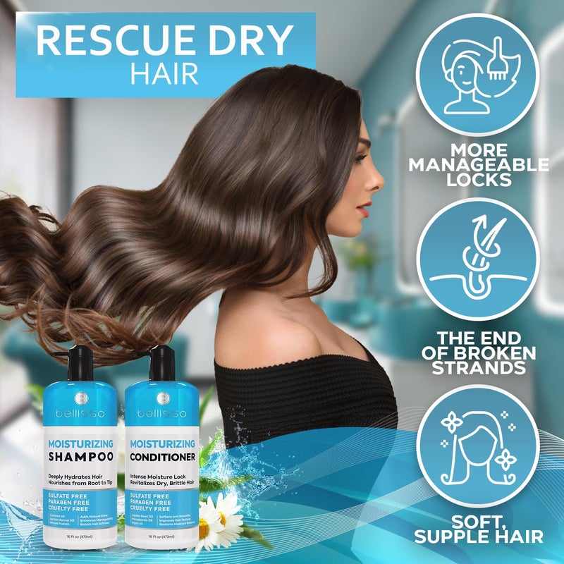 BELLISSO Moisturizing Shampoo and Conditioner Set - Sulfate Free Care for Women and Men - Hydrating, Deep Moisture Duo with Shea Butter - Salon Grade, Color Safe - Ideal for Curly Hair and Dry Split Ends - Image 4