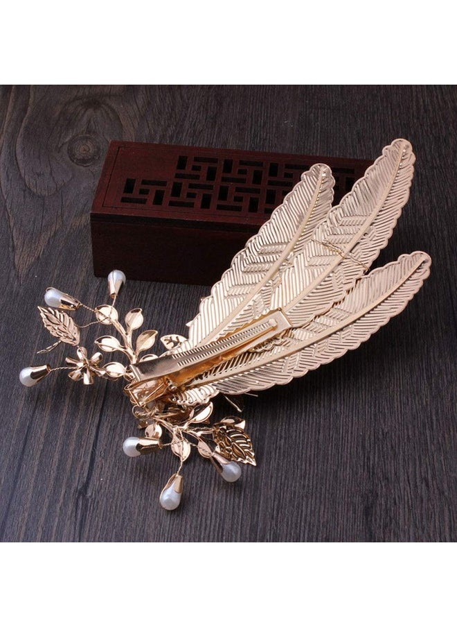 Suoirblss Metal Leaf Feather Hair Accessories Wedding Girl Women Hairpin Hair Claw Clip Jaw Clips Duckbill Clip  - Image 2