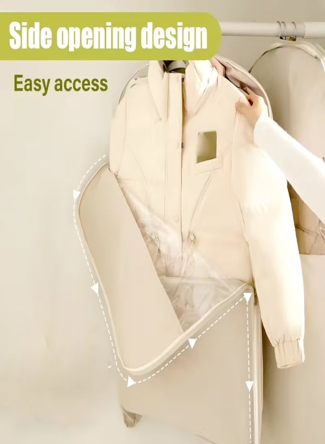 حقيبة تخزين معلّقة قابلة للضغط بلون بيج – 3 أحجام (90/110/130 سم) لتوفير مساحة بنسبة 40%، مثالية للمعاطف الشتوية والملابس الثقيلة – تصميم فاخر شفاف بسحّاب متين - Image 4