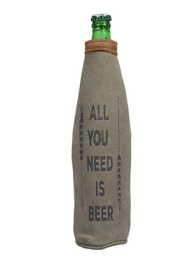 Myra "All You Need Is Beer" Printed Bottle Holder | Cotton Canvas + Genuine Leather - Image 1