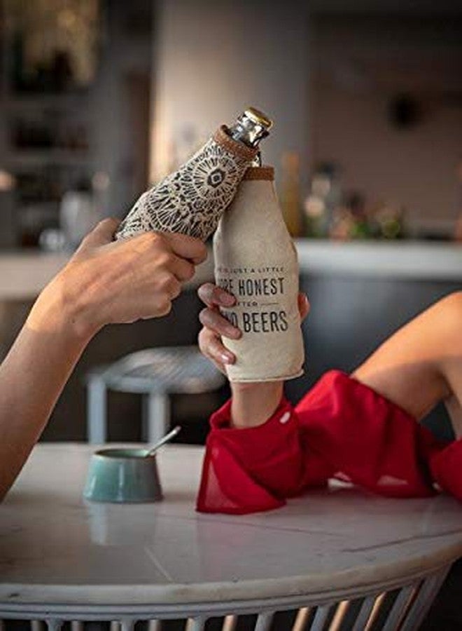 Myra "All You Need Is Beer" Printed Bottle Holder | Cotton Canvas + Genuine Leather - Image 2