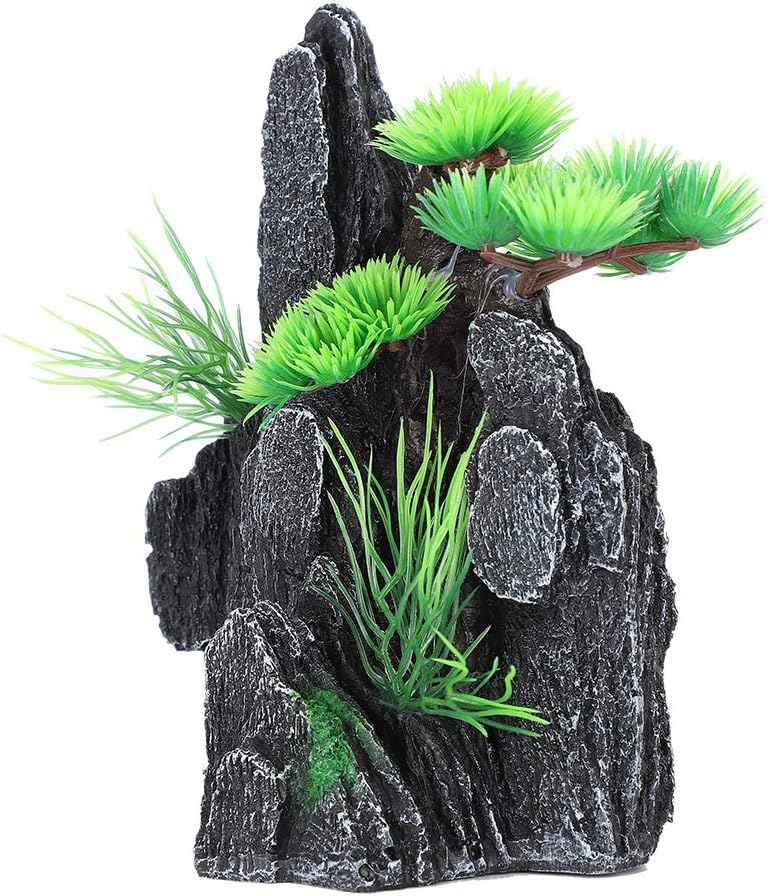 Resin Aquarium Mountain Stone Ornament with Small Plants Safe Durable Fish Tank Decoration - Image 4