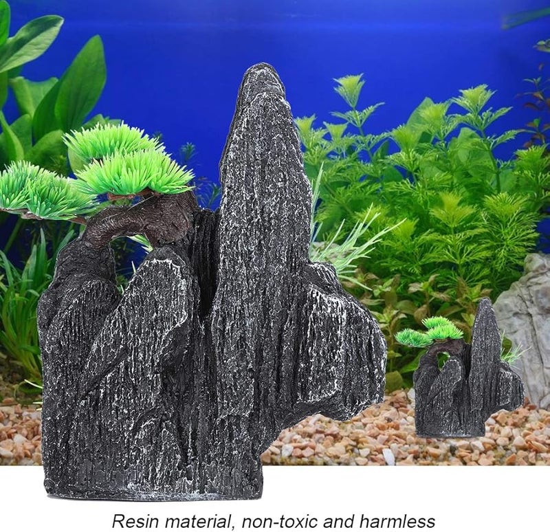 Resin Aquarium Mountain Stone Ornament with Small Plants Safe Durable Fish Tank Decoration - Image 3