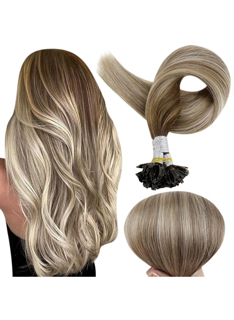 Full Shine Full Shine Utip Hair Extensions Human Hair 14 Inch Balayage Color 3 Fading to 8 and 22 Light Blonde Pre Bonded Hair Extensions 08g Per Strand 50 Strands U Tip Extensions 