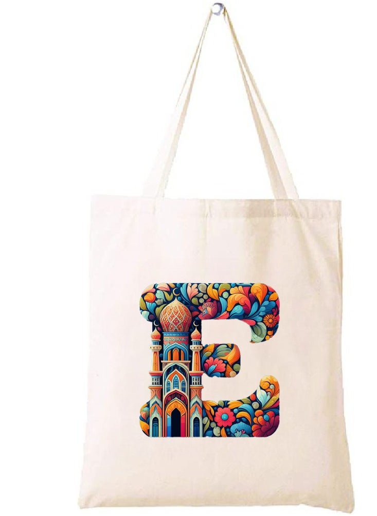 PRINTSHOP4ME Initial Monogram Tote Bag - Cotton Tote with Initial Design Printed - Perfect for School, Travel and Birthday Gift - Eco-Friendly Canvas Cotton Tote Bag for Women - Gift for Ramadan  - Image 1