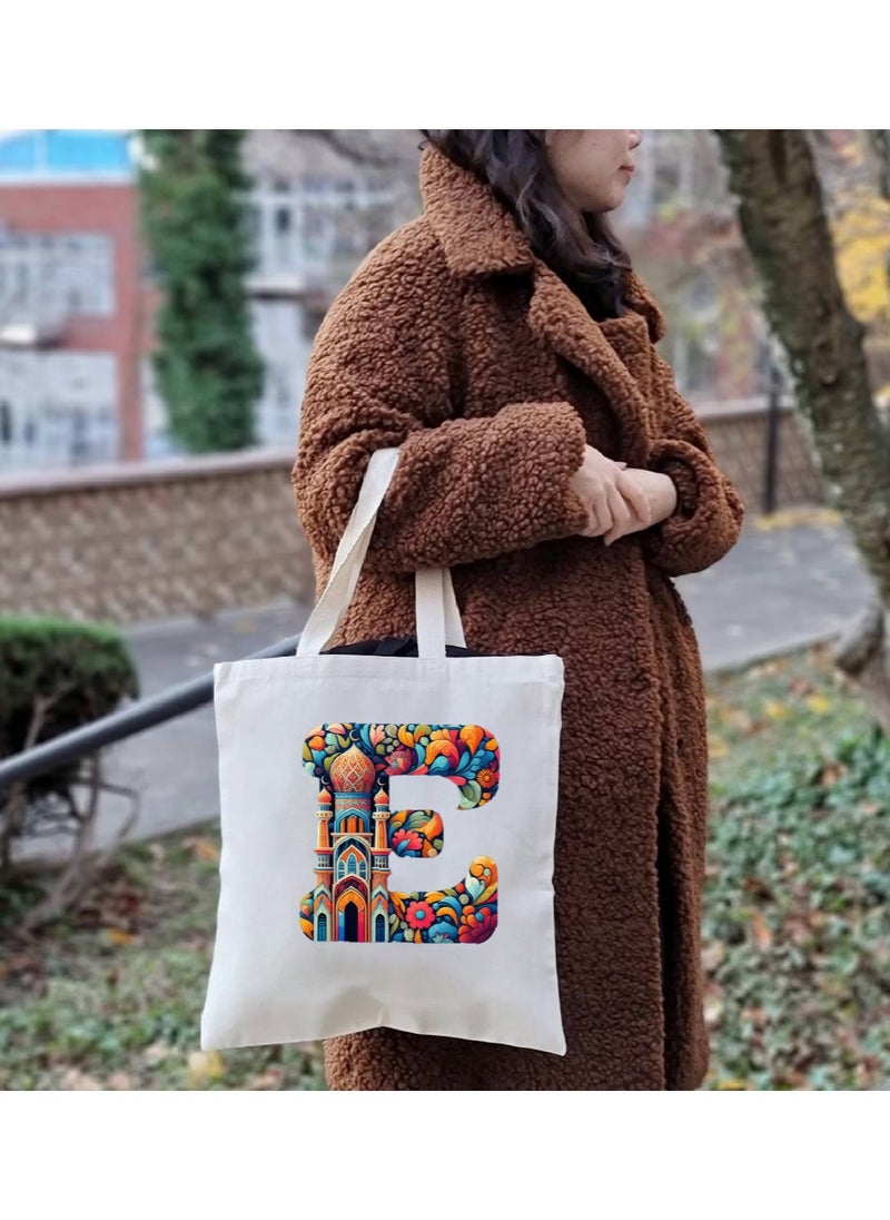 PRINTSHOP4ME Initial Monogram Tote Bag - Cotton Tote with Initial Design Printed - Perfect for School, Travel and Birthday Gift - Eco-Friendly Canvas Cotton Tote Bag for Women - Gift for Ramadan  - Image 5