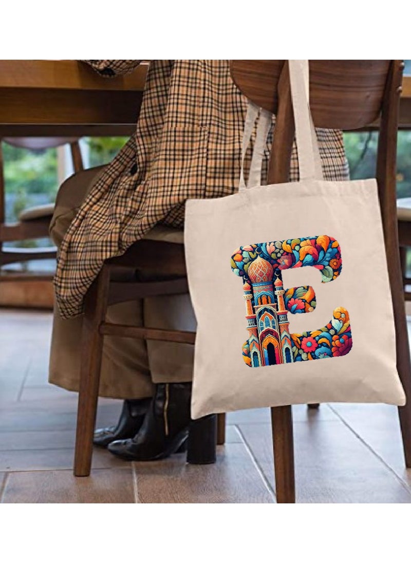 PRINTSHOP4ME Initial Monogram Tote Bag - Cotton Tote with Initial Design Printed - Perfect for School, Travel and Birthday Gift - Eco-Friendly Canvas Cotton Tote Bag for Women - Gift for Ramadan  - Image 3