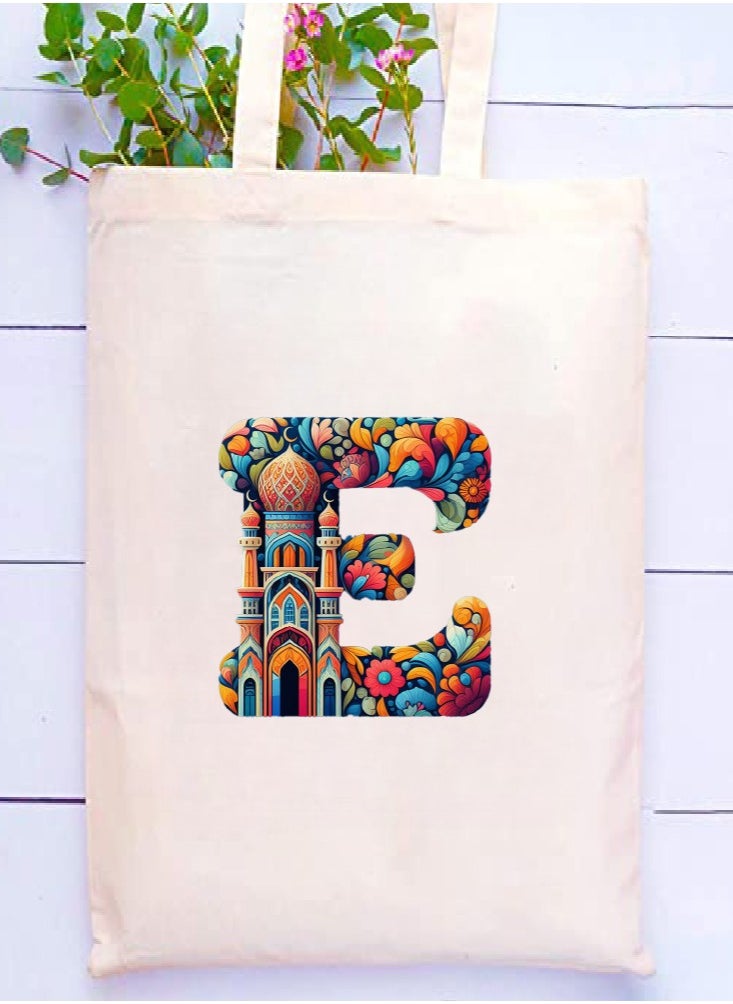 PRINTSHOP4ME Initial Monogram Tote Bag - Cotton Tote with Initial Design Printed - Perfect for School, Travel and Birthday Gift - Eco-Friendly Canvas Cotton Tote Bag for Women - Gift for Ramadan  - Image 2