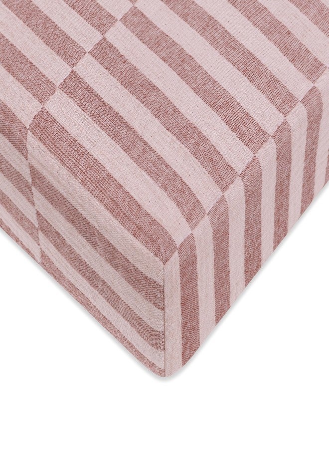 Babyletto 100% Organic Cotton Crib Sheet, GOTS-Certified, Fitted 360°, Ultra-Soft and Breathable Muslin - Maroon Offset Stripe - Image 1