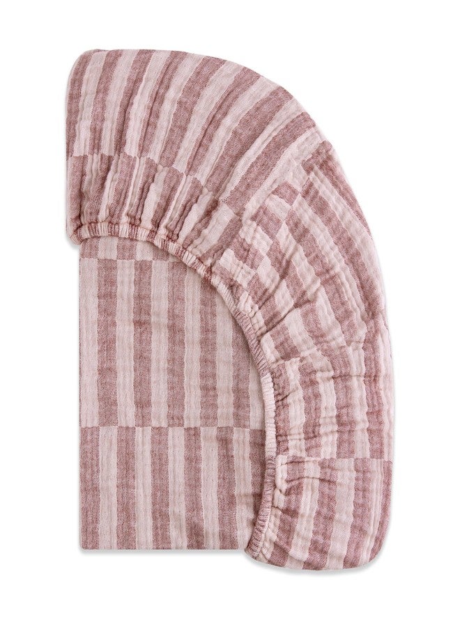 Babyletto 100% Organic Cotton Crib Sheet, GOTS-Certified, Fitted 360°, Ultra-Soft and Breathable Muslin - Maroon Offset Stripe - Image 5