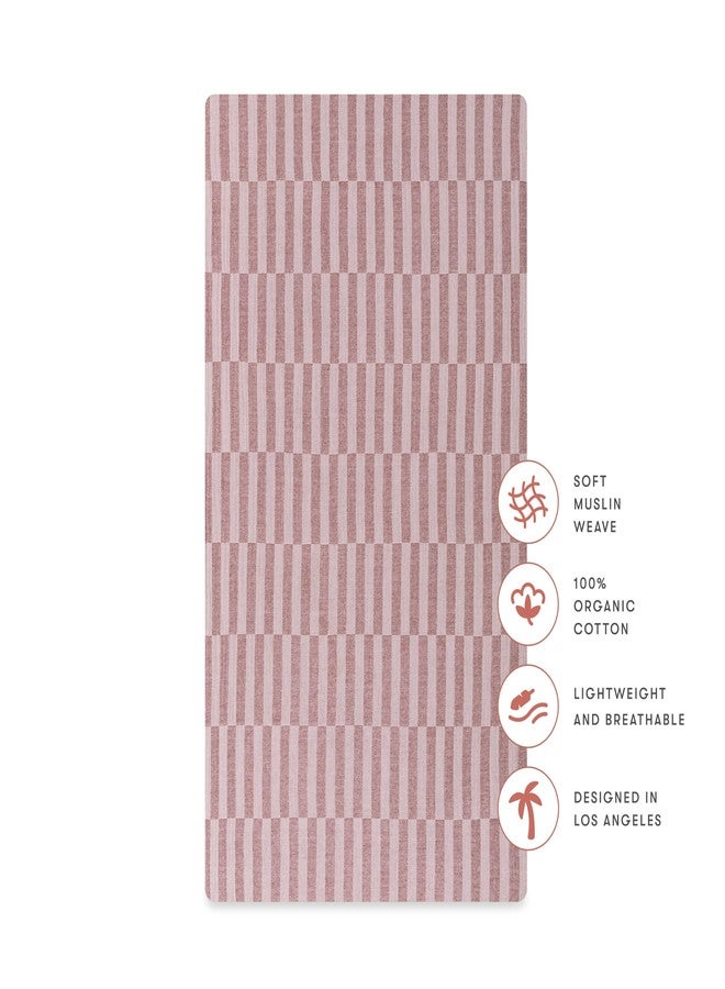 Babyletto 100% Organic Cotton Crib Sheet, GOTS-Certified, Fitted 360°, Ultra-Soft and Breathable Muslin - Maroon Offset Stripe - Image 4