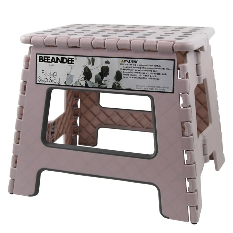 BEEANDEE Foldable Step Stool Sturdy Safe Enough  Holds up to 300 Lb  11 inch Footstool for Adults or Kids Folding Ladder StorageOpens Easy for KitchenToiletCamping Dusty Pink Puple
