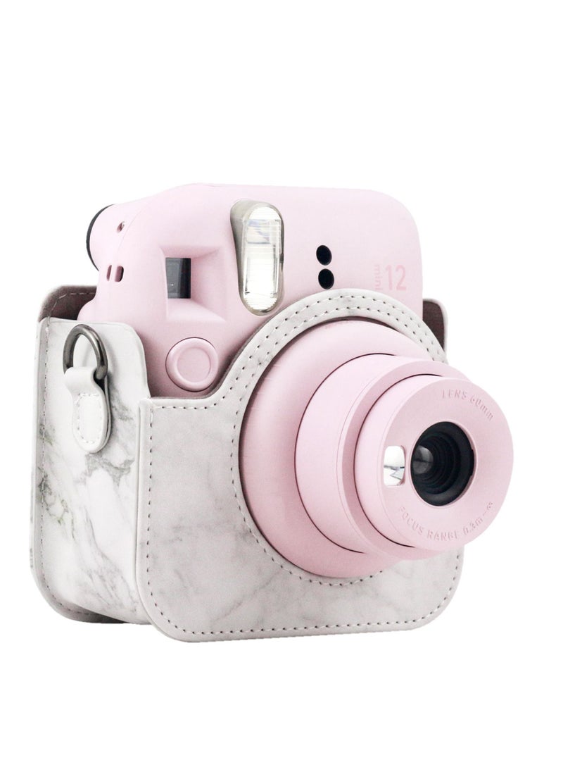 Generic PU Leather Camera Case Compatible with Instax Mini 12 Instant Camera with Adjustable Strap and Pocket Marbling Storage Bag  - Image 2