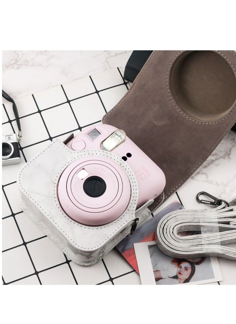 Generic PU Leather Camera Case Compatible with Instax Mini 12 Instant Camera with Adjustable Strap and Pocket Marbling Storage Bag  - Image 5