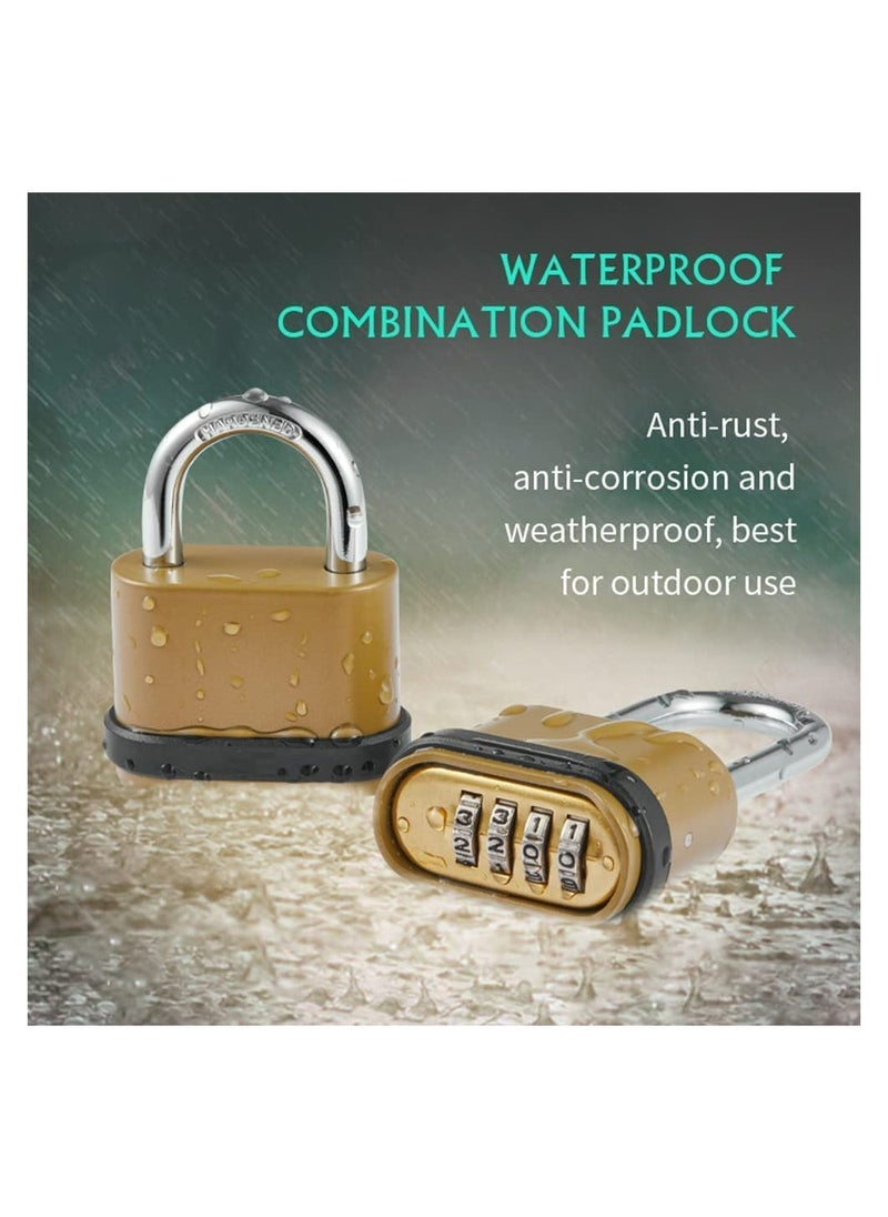 Generic - Heavy Duty 4 Digit Combination Lock, Keyless Outdoor Security Padlock with Long Shackle, Ideal for Sheds, Lockers, Gyms, and Gates, Durable Brass Finish - Image 1