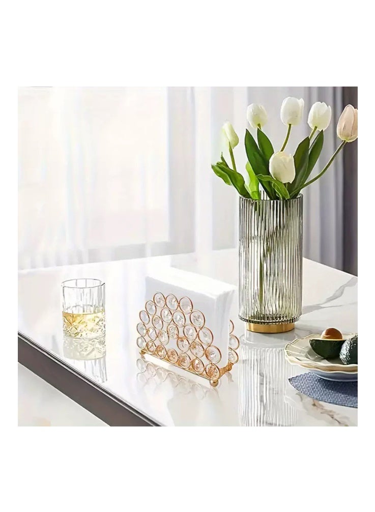 Luxury Crystal Tissue Holder - Rose Gold Decorative Tissue Box Stand with Sparkling Acrylic Crystals, Tabletop Napkin Organizer for Dining Room, Wedding, Home Decor (14.5*9cm) - Image 4