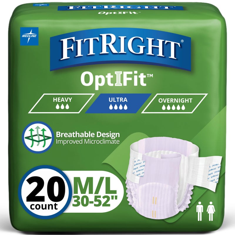 FitRight Stretch Ultra Adult Briefs, Incontinence Diapers with Tabs, Heavy Absorbency, Medium/Regular, 30 to 52", 20 Count - Image 1