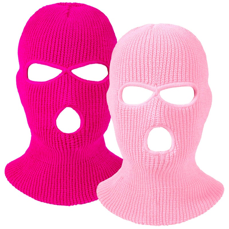eBoot 2 Pieces 3-Hole Ski Mask Knitted Face Cover Winter Balaclava Full Face Mask for Winter Outdoor Sports (Pink, Rose Red) - Image 1