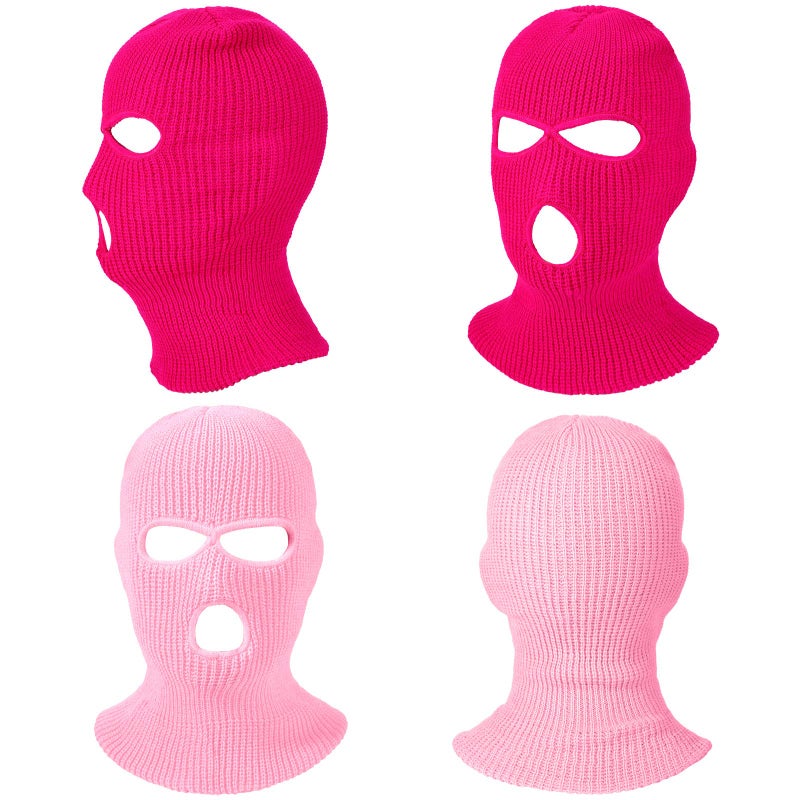 eBoot 2 Pieces 3-Hole Ski Mask Knitted Face Cover Winter Balaclava Full Face Mask for Winter Outdoor Sports (Pink, Rose Red) - Image 2