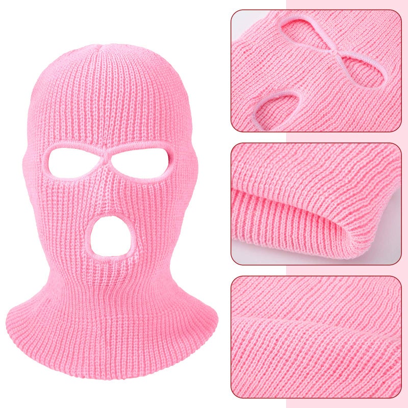 eBoot 2 Pieces 3-Hole Ski Mask Knitted Face Cover Winter Balaclava Full Face Mask for Winter Outdoor Sports (Pink, Rose Red) - Image 4