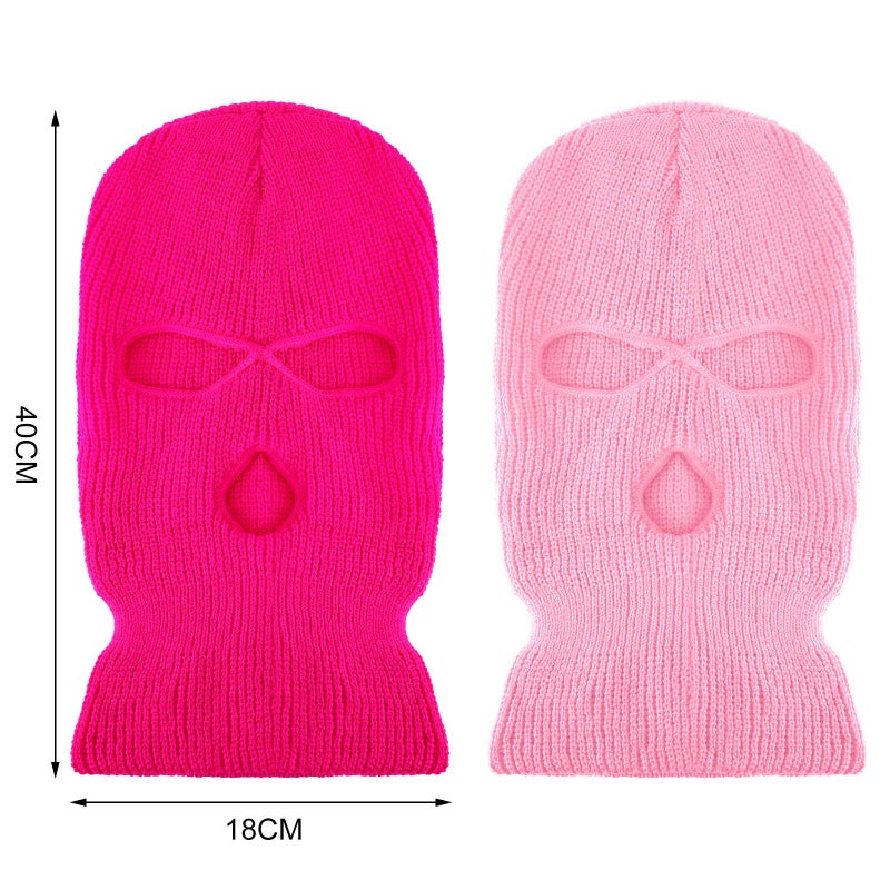 eBoot 2 Pieces 3-Hole Ski Mask Knitted Face Cover Winter Balaclava Full Face Mask for Winter Outdoor Sports (Pink, Rose Red) - Image 3