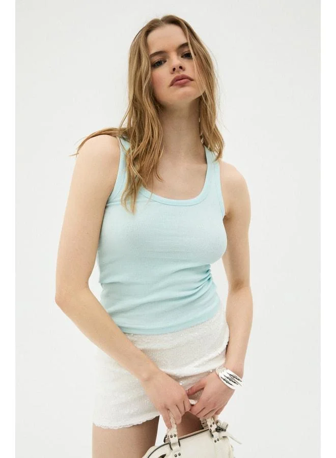 Ethiquet LILVESOL Women's Ribbed-Style Slim Fit Body-Hugging Cotton Basic Turquoise Tank Top.