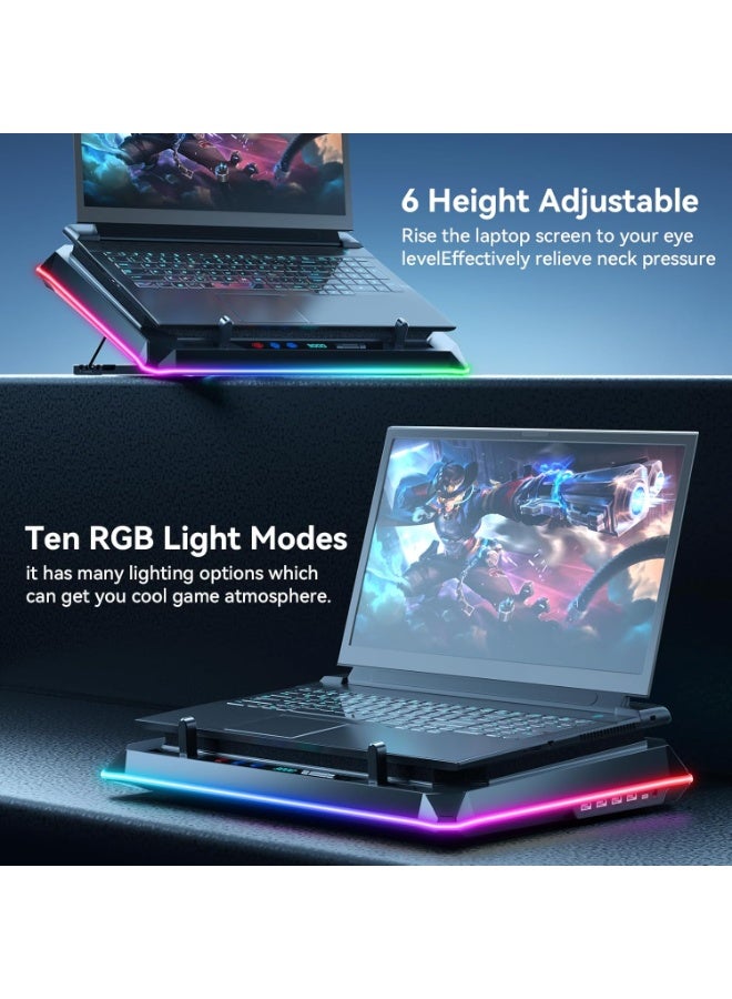 كيلا قاعدة تبريد لأجهزة الكمبيوتر المحمولة المخصصة للألعاب بإضاءة RGB، مزودة بمروحتين توربينيتين، لتبريد سريع لأجهزة الكمبيوتر المحمولة من 15.6 إلى 19.3 بوصة، مع تحكم متغير في السرعة، و6 ارتفاعات قابلة للتعديل A5 - Image 5