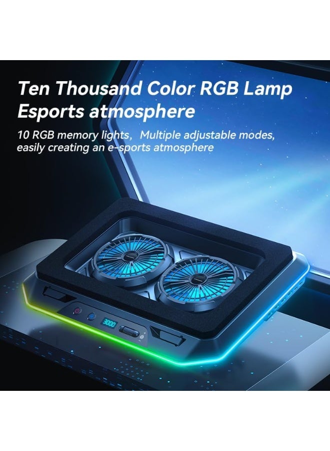 كيلا قاعدة تبريد لأجهزة الكمبيوتر المحمولة المخصصة للألعاب بإضاءة RGB، مزودة بمروحتين توربينيتين، لتبريد سريع لأجهزة الكمبيوتر المحمولة من 15.6 إلى 19.3 بوصة، مع تحكم متغير في السرعة، و6 ارتفاعات قابلة للتعديل A5 - Image 2