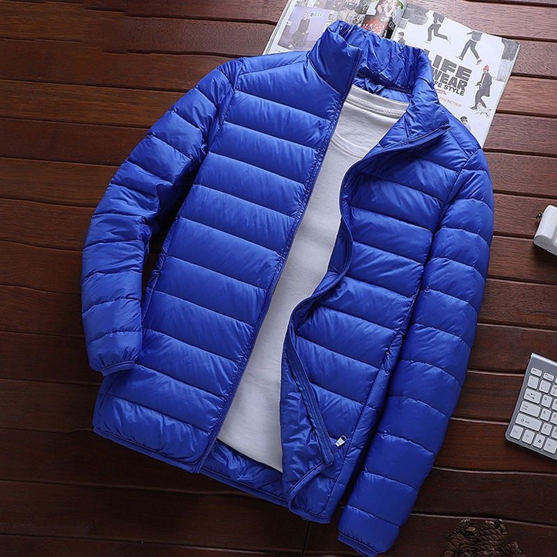Brand Handle Autumn and Winter Light Down Cotton-padded Jacket Mens Short Vertical Collar Hooded Middle-aged and Elderly Light Thin Broken Coat F88 sapphire collar