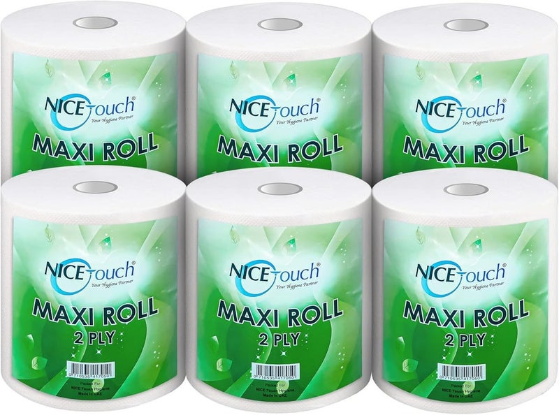 NICE Touch مناديل مطبخ نice Touch مزدوجة الطبقة، 775 ورقة لكل لفة، 6 لفات ماكسي، 650 جرام لكل منها، مزخرفة بتصميم ماسي، عالية الامتصاص وناعمة للغاية - Image 1