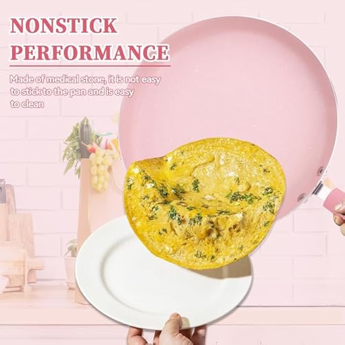 AVEKI Nonstick Frying Pan Skillet 3Pc Pink Frying Pan Set With Non Stick Coating Aluminum Egg Pan With Stay Cool Handles Practical Kitchen Cookware For Home Restaurant Non Toxic 3Pc - Image 4
