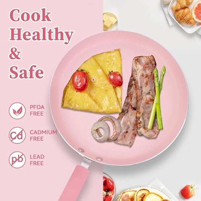 AVEKI Nonstick Frying Pan Skillet 3Pc Pink Frying Pan Set With Non Stick Coating Aluminum Egg Pan With Stay Cool Handles Practical Kitchen Cookware For Home Restaurant Non Toxic 3Pc - Image 5