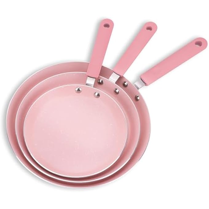 AVEKI Nonstick Frying Pan Skillet 3Pc Pink Frying Pan Set With Non Stick Coating Aluminum Egg Pan With Stay Cool Handles Practical Kitchen Cookware For Home Restaurant Non Toxic 3Pc - Image 1