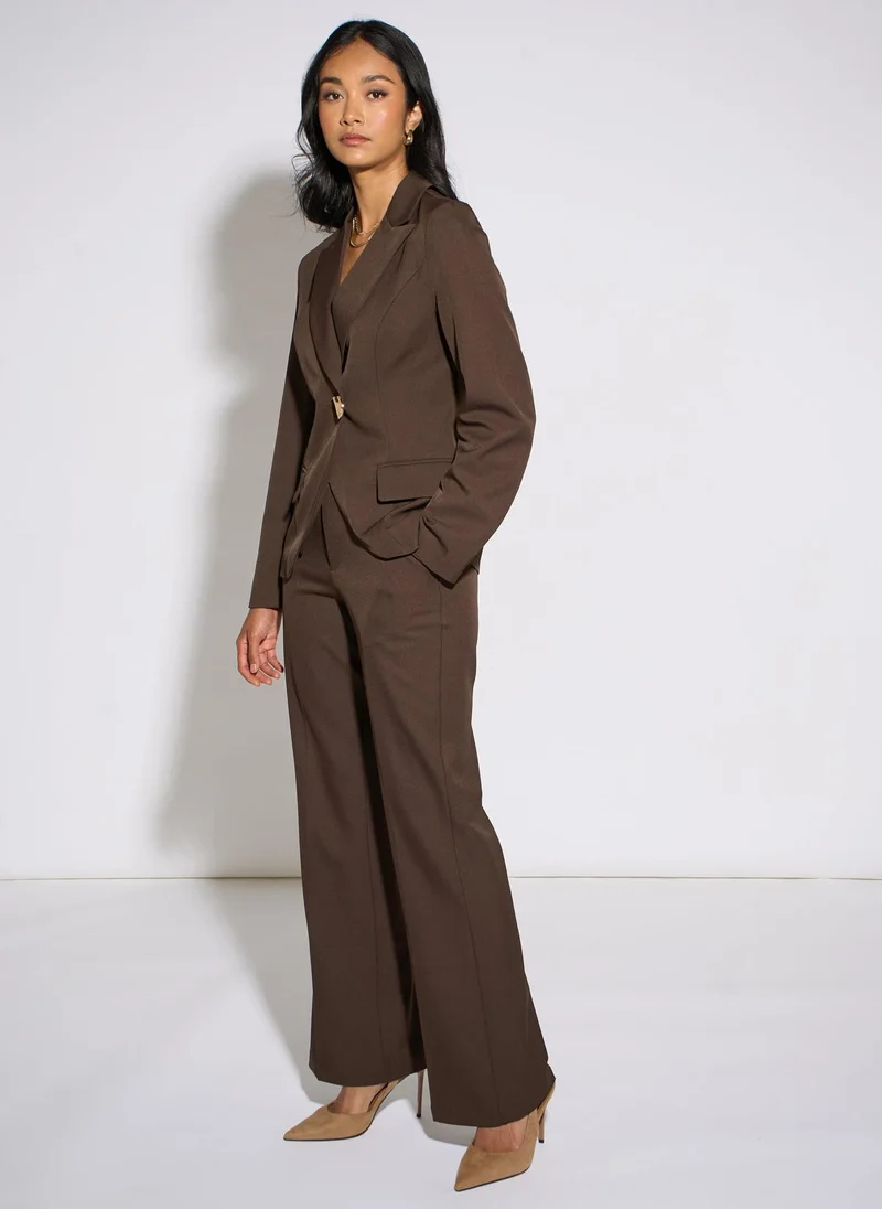 Gini London  Brown Fashion Tailoring Gold Button Blazer for Women | Best Price UAE