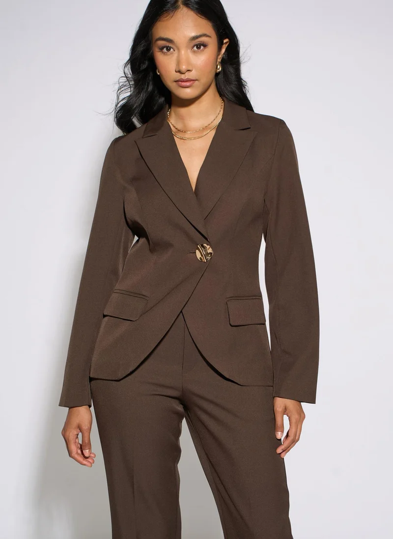 Gini London  Brown Fashion Tailoring Gold Button Blazer for Women | Best Price UAE