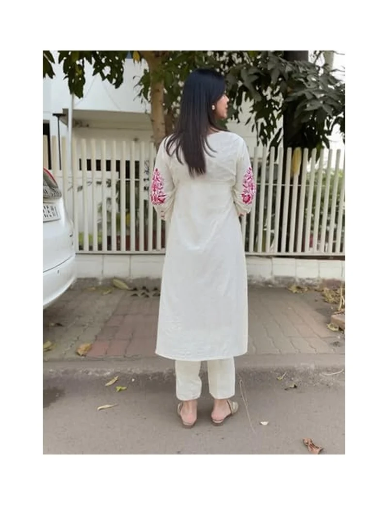 Gosriki GoSriKi Women's Rayon Viscose Embroidered Straight Kurta with Pant & Dupatta