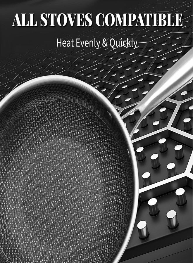 JUGTE Stainless Steel Honeycomb Frying Pan Non-Stick Pan with Stainless Steel Handle Stay Cool Non Toxic Dishwasher and Oven Safe Suitable for All Hob Types (Steel Frying Pan 26 Cm) - Image 5