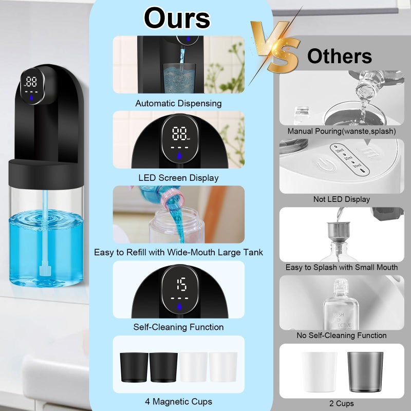OHIFAST Automatic Mouthwash Dispenser for Bathroom, 20.29 oz Touchless Smart Wall-Mounted Mouth Wash Dispensers, 4 Magnetic Cups, 4 Dispensing Modes, Hands-Free Bathroom Accessories for Home Kids Family-Black - Image 5