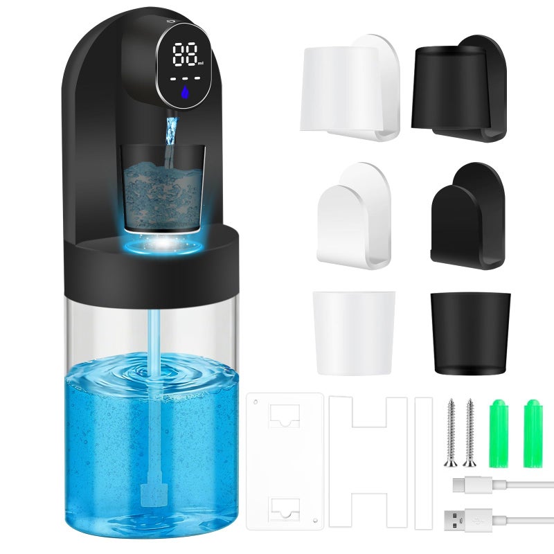 OHIFAST Automatic Mouthwash Dispenser for Bathroom, 20.29 oz Touchless Smart Wall-Mounted Mouth Wash Dispensers, 4 Magnetic Cups, 4 Dispensing Modes, Hands-Free Bathroom Accessories for Home Kids Family-Black - Image 1