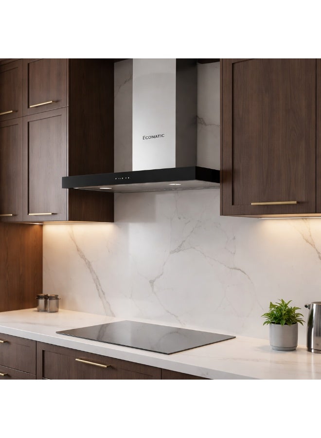 Ecomatic Kitchen Hood 90 cm - T Shape Design – Touch Control -Remote  control -  Timer – 3 Speeds – 850 m³/h Suction – Metal Filters – Carbon Filters – LED Light – Internal or External Ventilation - H9308TT - Image 2