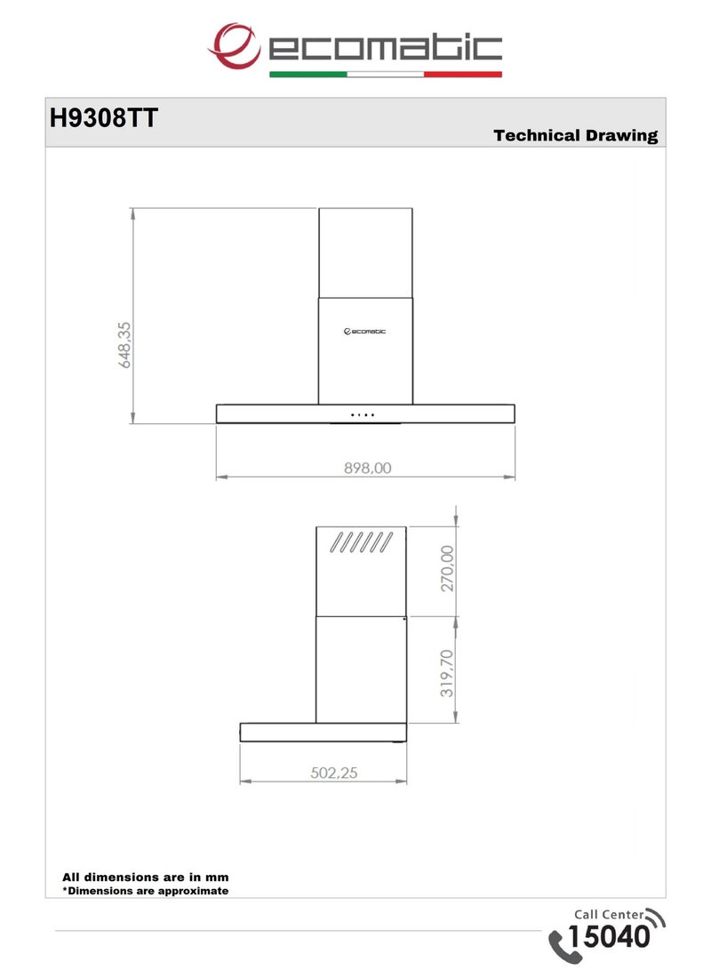 Ecomatic Kitchen Hood 90 cm - T Shape Design – Touch Control -Remote  control -  Timer – 3 Speeds – 850 m³/h Suction – Metal Filters – Carbon Filters – LED Light – Internal or External Ventilation - H9308TT - Image 3