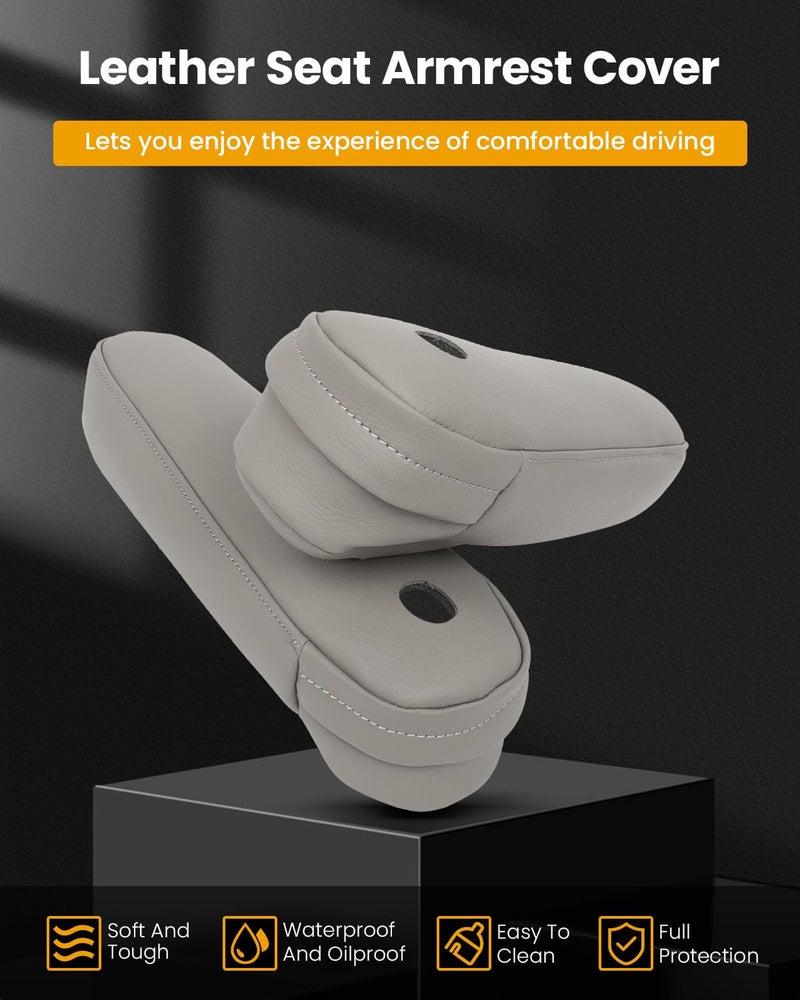 ROADFAR Leather Seat Armrest Cover Left & Right Fit for Toyota Sienna 2011 2012 2013 2014 2015 2016 2017 Gray Leather Part Only - Image 2